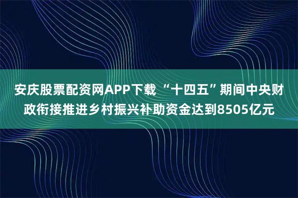 安庆股票配资网APP下载 “十四五”期间中央财政衔接推进乡村振兴补助资金达到8505亿元